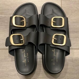 MILA PAOLI ITALY Black Leather Double Buckle Sandals Size 7.5 NEW